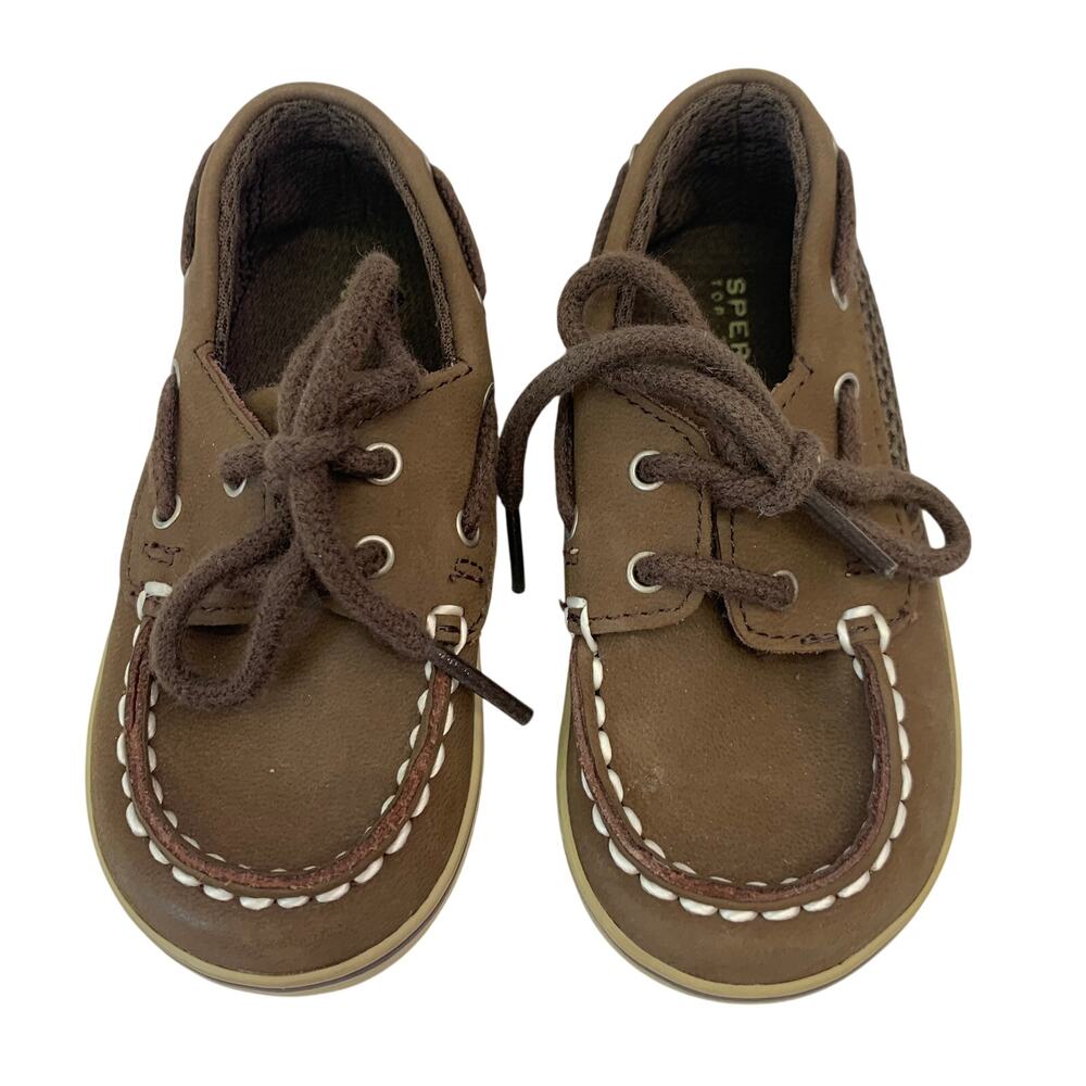Sperry Toddler Sz 4 Top-Sider Infant Boat Shoes Borwn Faux Leather Casual Preppy
